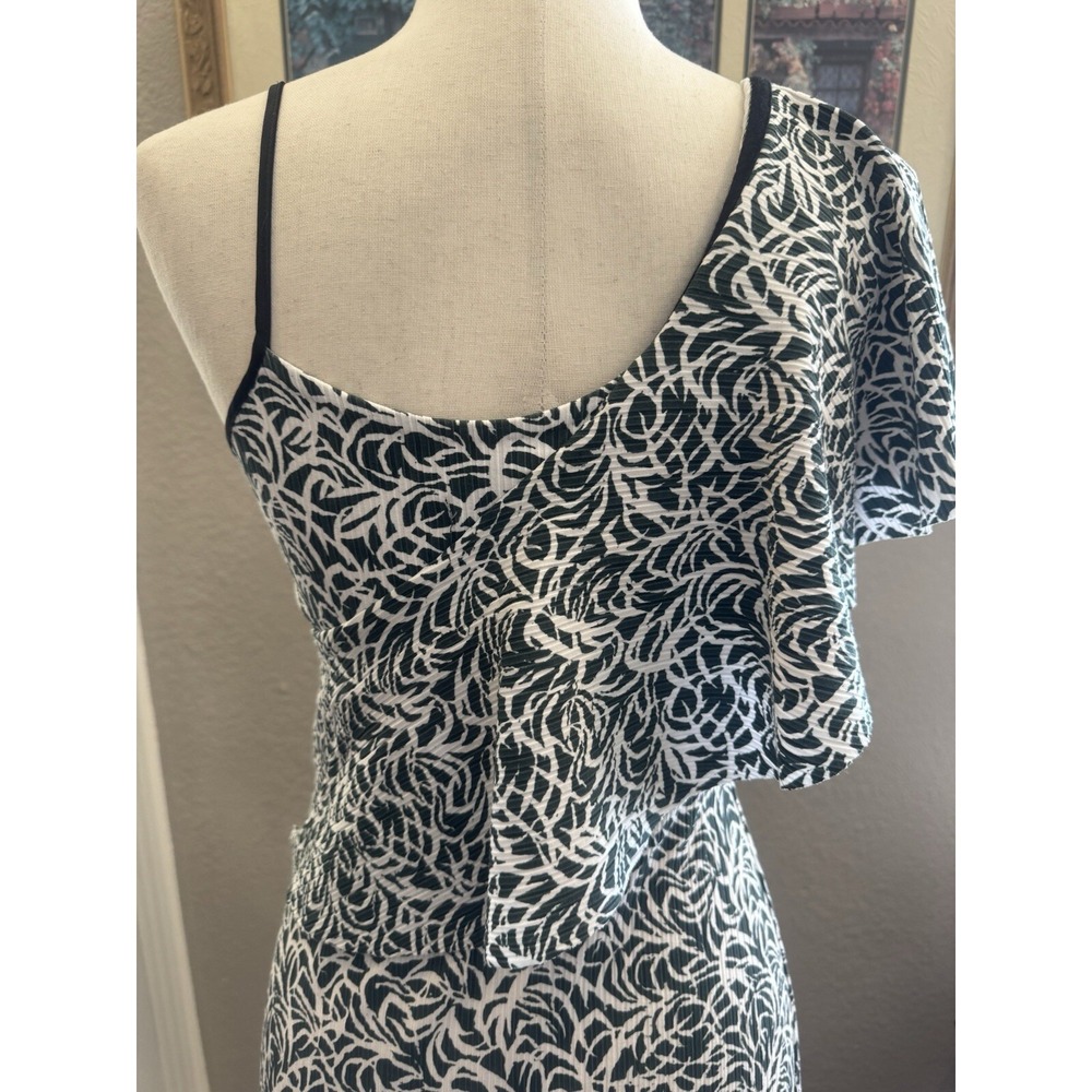Club Monaco One Shoulder Ruffle Cocktail Party Dress Black White Swirl Stretch 0 - Picture 4 of 6